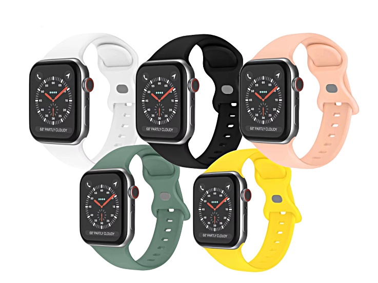 Set of 5 Silicone Rubber Apple Watch Bands (42-44-45mm). Bands Only, Watch Not Included.