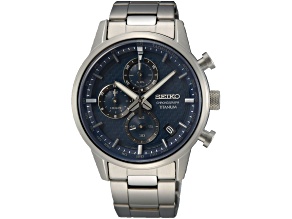 Seiko Chronograph 41mm Titanium Bracelet Blue Dial Quartz Watch