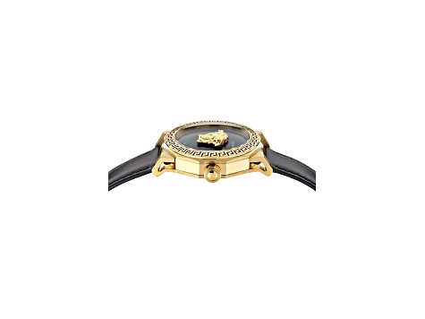 Medusa Deco Watch 38MM Yellow Case Black Guilloché Dial Calf  display picture 1