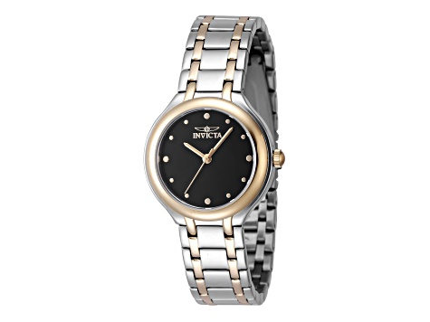 Invicta Wildflower 32mm Black Dial Yellow Bezel Two-tone Stainless Steel Quartz Watch Set