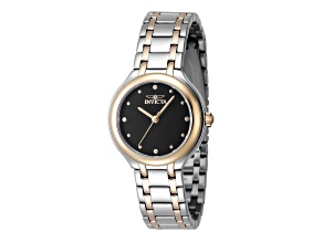 Invicta Wildflower 32mm Black Dial Yellow Bezel Two-tone Stainless Steel Quartz Watch Set