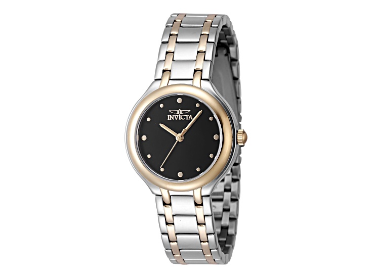 Invicta Wildflower 32mm Black Dial Yellow Bezel Two-tone Stainless Steel Quartz Watch Set