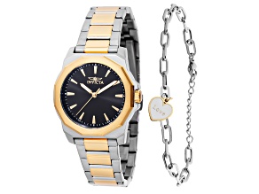 Invicta Speedway 34mm Black Dial Two-tone Stainless Steel Quartz Watch and Bracelet Set