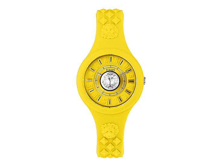 Fire Island Watch 39MM Yellow Case Yellow with Stainless Steel Details Dial Silicone Strap