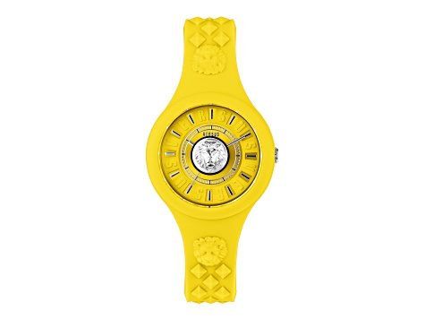 Fire Island Watch 39MM Yellow Case Yellow with Stainless Steel Details Dial Silicone Strap