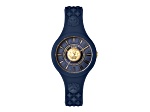 Fire Island Watch 39MM Blue Case Blue with Yellow Details Enamel Dial Silicone Strap