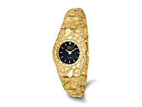 10k Yellow Gold Black 22mm Dial Nugget Watch