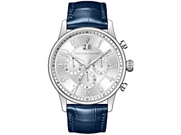 Picture of Christian Van Sant Heritage 42mm Blue Leather Strap White Dial Chronograph Quartz Watch