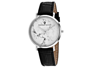 Christian Van Sant Lotus 34mm Black Leather Strap White Dial Quartz Watch