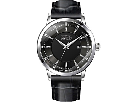 Invicta Celestial 43mm Black Dial Black Leather Strap Quartz Watch