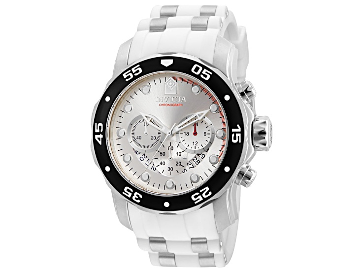 Invicta Pro Diver 48mm Silver Dial Silicone Stainless Steel Band Quartz Watch