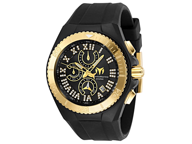 Gold-Tone TechnoMarine TeCrystal Bezel Watch with Black Silicone Strapu s-l400.jpg main image 3