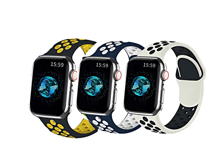Set of 3 Silicone Rubber Apple Watch Bands (40-41mm M/L). Bands Only, Watch Not Included.