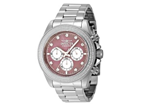 Invicta Elite Diamond 44mm Pink Dial Stainless Steel Band Quartz Watch 0.77ctw