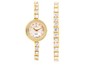 Croton Svelte Gold Tone Bolero Cubic Zirconia Watch and Bracelet Set