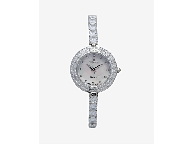 Croton Svelte Silver Tone Bolero Cubic Zirconia Watch and Bracelet Set