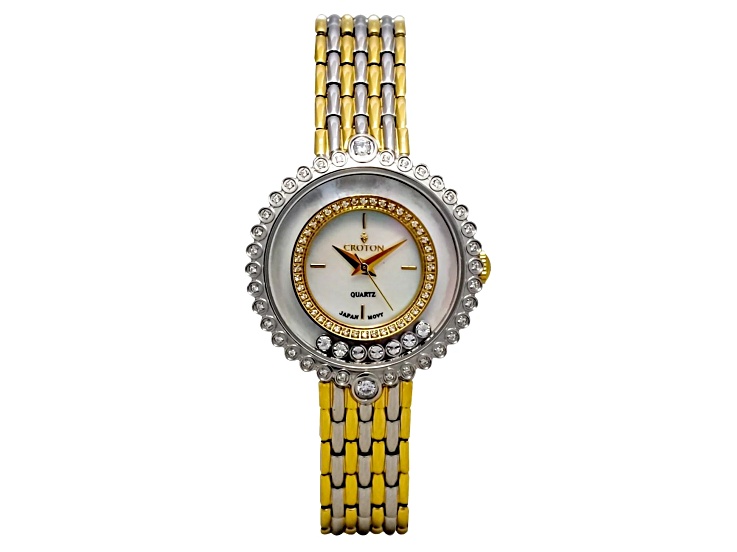 Croton Ilaria Two-Tone Floating Crystal Watch with White Mother Of Pearl Dial