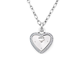 Invicta Mini Angel 27.5mm Silvertone Crystal Heart Pendant Necklace Watch