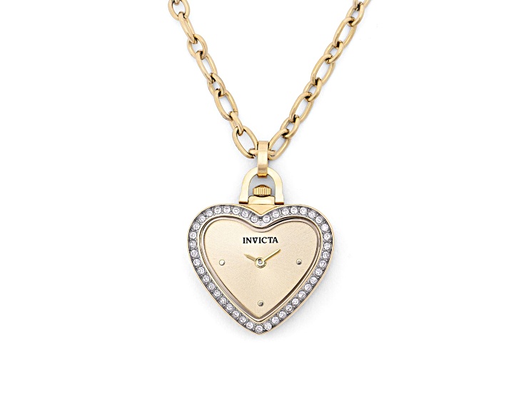 Invicta Mini Angel 27.5mm Gold tone Crystal Heart Pendant Necklace Watch