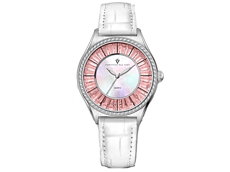 Christian Van Sant Luna 40mm White Leather Strap Mother Of Pearl Dial Quartz Watch
