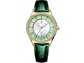 Christian Van Sant Luna 40mm Green Leather Strap Mother Of Pearl Dial Quartz Watch