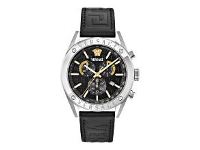 Versace Athletic Chrono Mens Watch 44MM Stainless Steel Case Black Guilloche Dial Strap