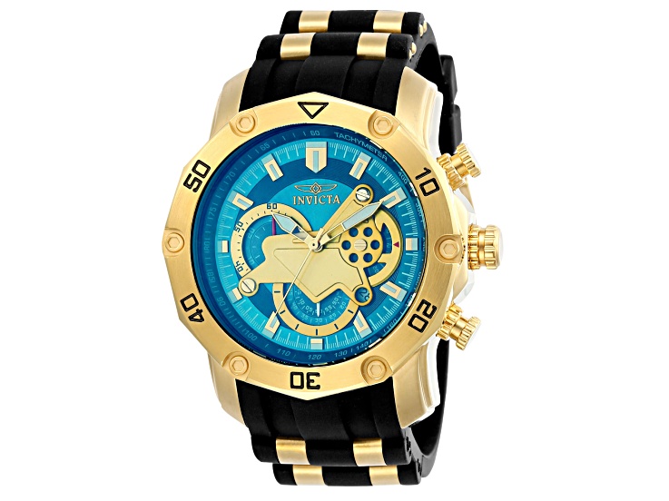 Invicta Pro Diver 50mm Blue Dial Silicone, Stainless Steel Band Quartz Watch