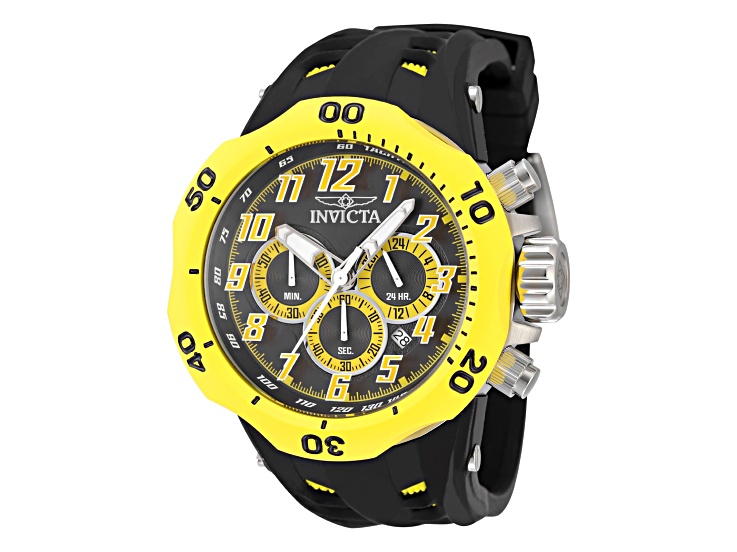 Invicta Venom 52.0mm Yellow, Black Dial Silicone Band Quartz Watch