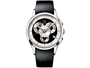 Calvin Klein Basic 44mm Black Leather Strap Chronograph Quartz Watch