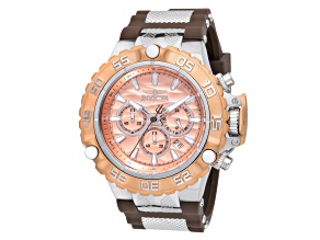 Invicta Subaqua 55.4mm Rose Gold Silver Dial Silicone Stainless Steel Band Quartz Watch