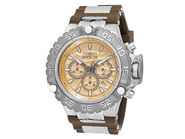Invicta Subaqua 55.4mm Gunmetal Gold Dial Silicone Stainless Steel Band Quartz Watch
