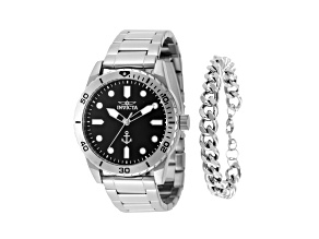 Invicta OCEAN VOYAGE 43mm Black Dial Stainless Steel Quartz Watch and Bracelet Set