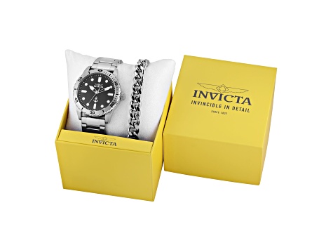Invicta OCEAN VOYAGE 43mm Black Dial Stainless Steel Quartz Watch and Bracelet Set