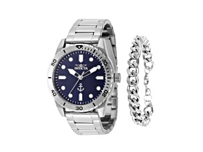 Invicta OCEAN VOYAGE 43mm Blue Dial Stainless Steel Quartz Watch and Bracelet Set