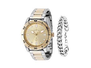 Invicta OCEAN VOYAGE 43mm Yellow Dial Two-tone Stainless Steel Quartz Watch and Bracelet Set