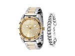 Invicta OCEAN VOYAGE 43mm Yellow Dial Two-tone Stainless Steel Quartz Watch and Bracelet Set