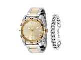 Invicta OCEAN VOYAGE 43mm Yellow Dial Two-tone Stainless Steel Quartz Watch and Bracelet Set