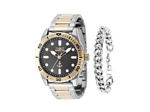 Invicta OCEAN VOYAGE 43mm Gray Dial Two-tone Stainless Steel Quartz Watch and Bracelet Set