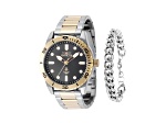 Invicta OCEAN VOYAGE 43mm Gray Dial Two-tone Stainless Steel Quartz Watch and Bracelet Set