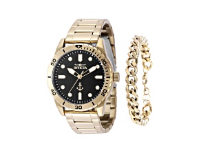 Invicta OCEAN VOYAGE 43mm Black Dial Yellow Stainless Steel Quartz Watch and Bracelet Set