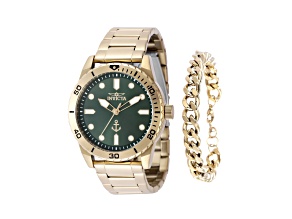 Invicta OCEAN VOYAGE 43mm Green Dial Yellow Stainless Steel Quartz Watch and Bracelet Set