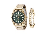 Invicta OCEAN VOYAGE 43mm Green Dial Yellow Stainless Steel Quartz Watch and Bracelet Set