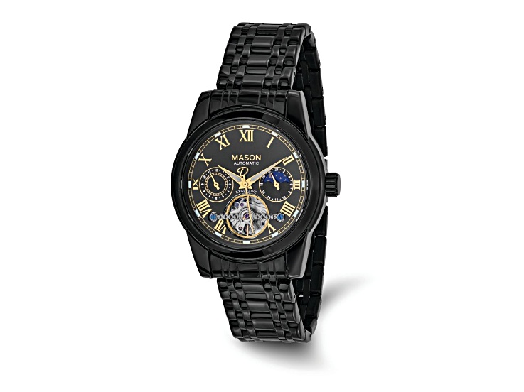 Mason Stainless Steel Black IP-plated Skeleton Movement Watch - 1PZE2A ...