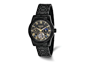 Mason Stainless Steel Black IP-plated Skeleton Movement Watch