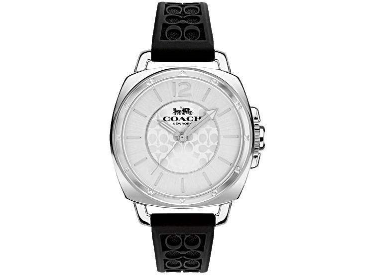Coach Boyfriend 34mm Black Silicone Strap White Dial Quartz Watch
