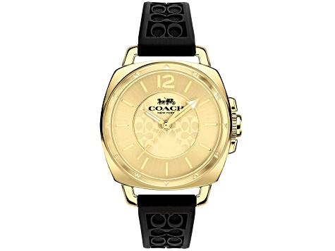 Coach Boyfriend 34mm Black Silicone Strap Yellow Dial Quartz  display picture 1