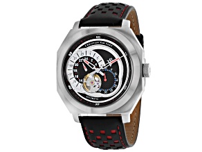 Christian Van Sant Men's Machina Black Dial, Red and Black Leather Strap Watch