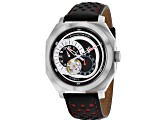 Christian Van Sant Men's Machina Black Dial, Red and Black Leather Strap Watch