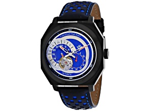 Christian Van Sant Men's Machina Blue Dial, Blue and Black Leather Strap Watch