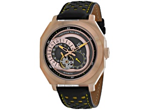 Christian Van Sant Men's Machina Gray Dial, Rose Bezel, Yellow and Black Leather Strap Watch